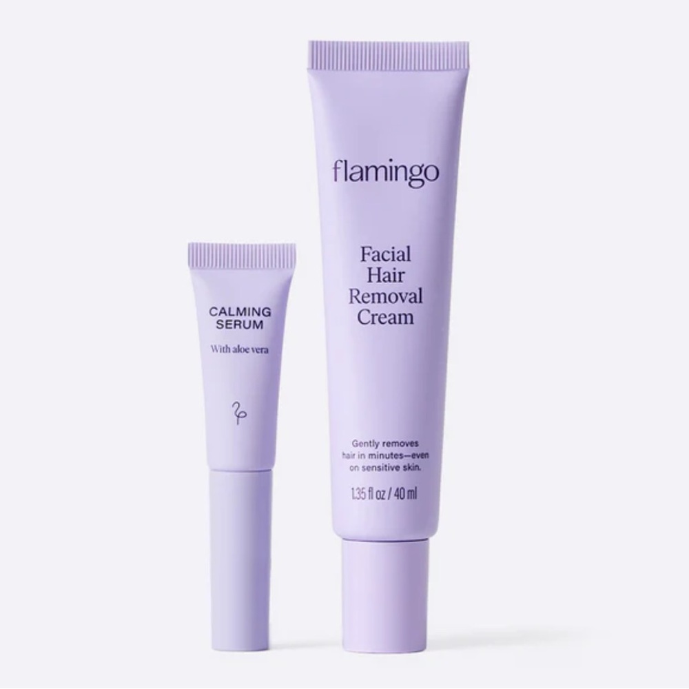 Flamingo Facial Hair Removal Cream & Calming Serum, Gentle Formula, New